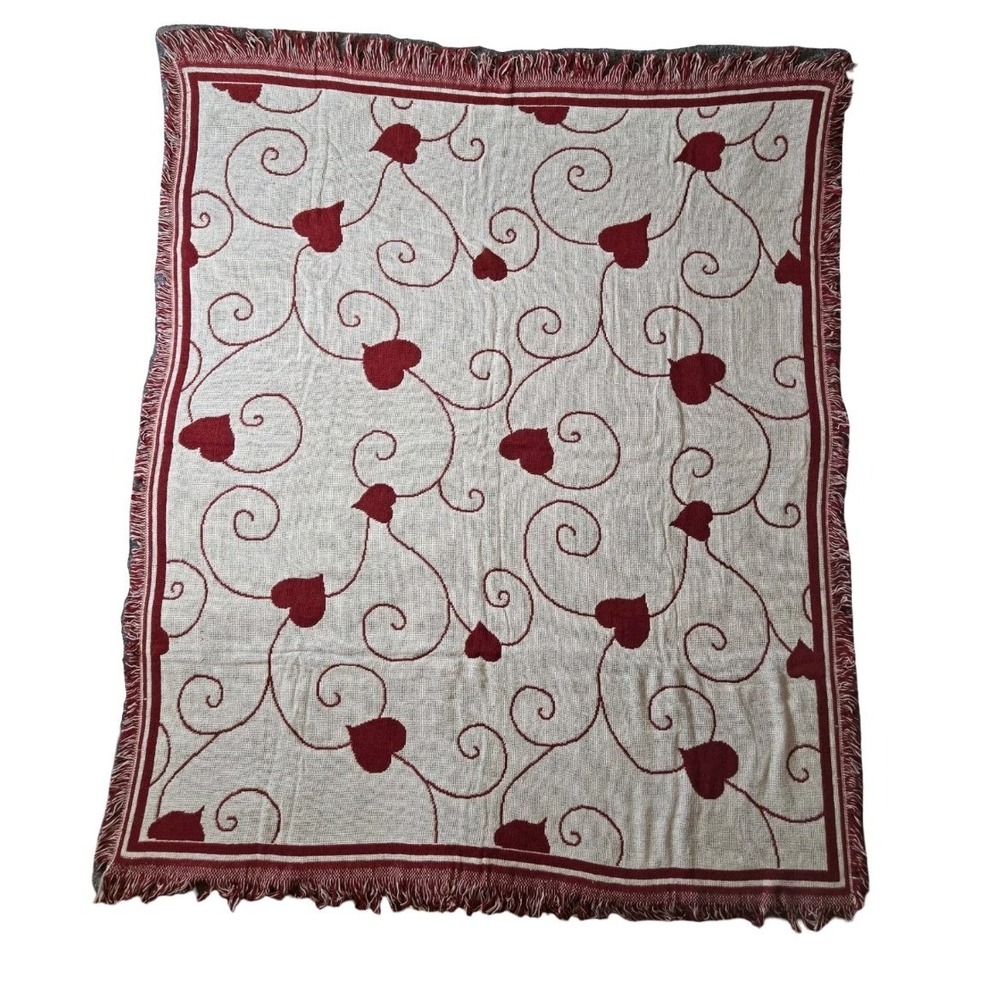 Vtg Hearts‎ Tapestry Blanket